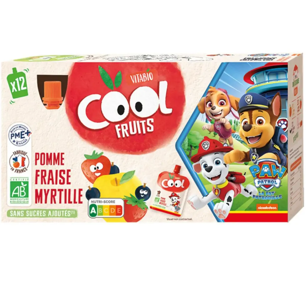 Pack de 12 gourdes de purée de fruits pomme fraise myrtille Vitabio Pat’ Patrouille - 12 x 90 g