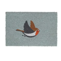 Paillasson en fibre de coco motif central rouge-gorge - 60 x 40 cm
