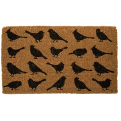 Paillasson oiseaux en ligne coloris noir en coton - 40 x 72 cm