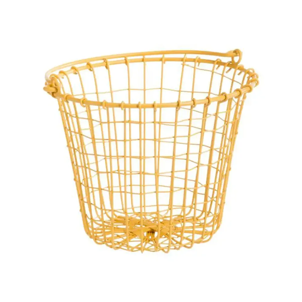 Panier filaire avec anses en métal jaune - Ø 18 x H 14 cm