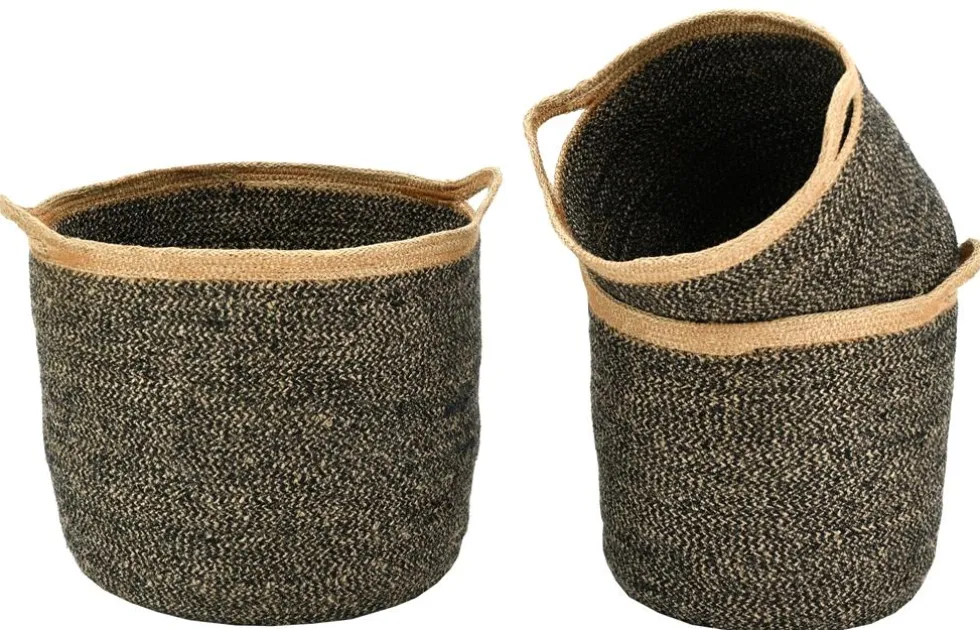 Panière ronde en jute coloris noir naturel moyen modèle - Ø 30 x H 30 cm