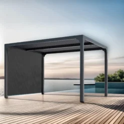 Pergola bioclimatique coloris gris en aluminium - 3,6 x 3 m