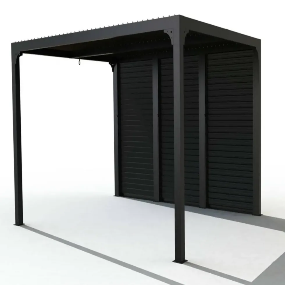 Pergola bioclimatique coloris gris en aluminium - 3,6 x 3 m