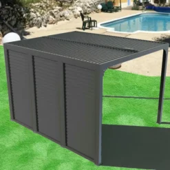 Pergola bioclimatique coloris gris en aluminium - 3,6 x 3 m