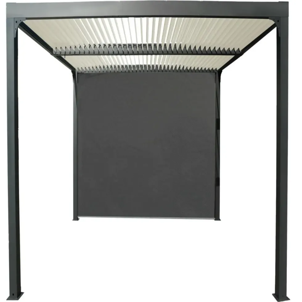 Pergola bioclimatique coloris gris en aluminium - 3,6 x 3 m