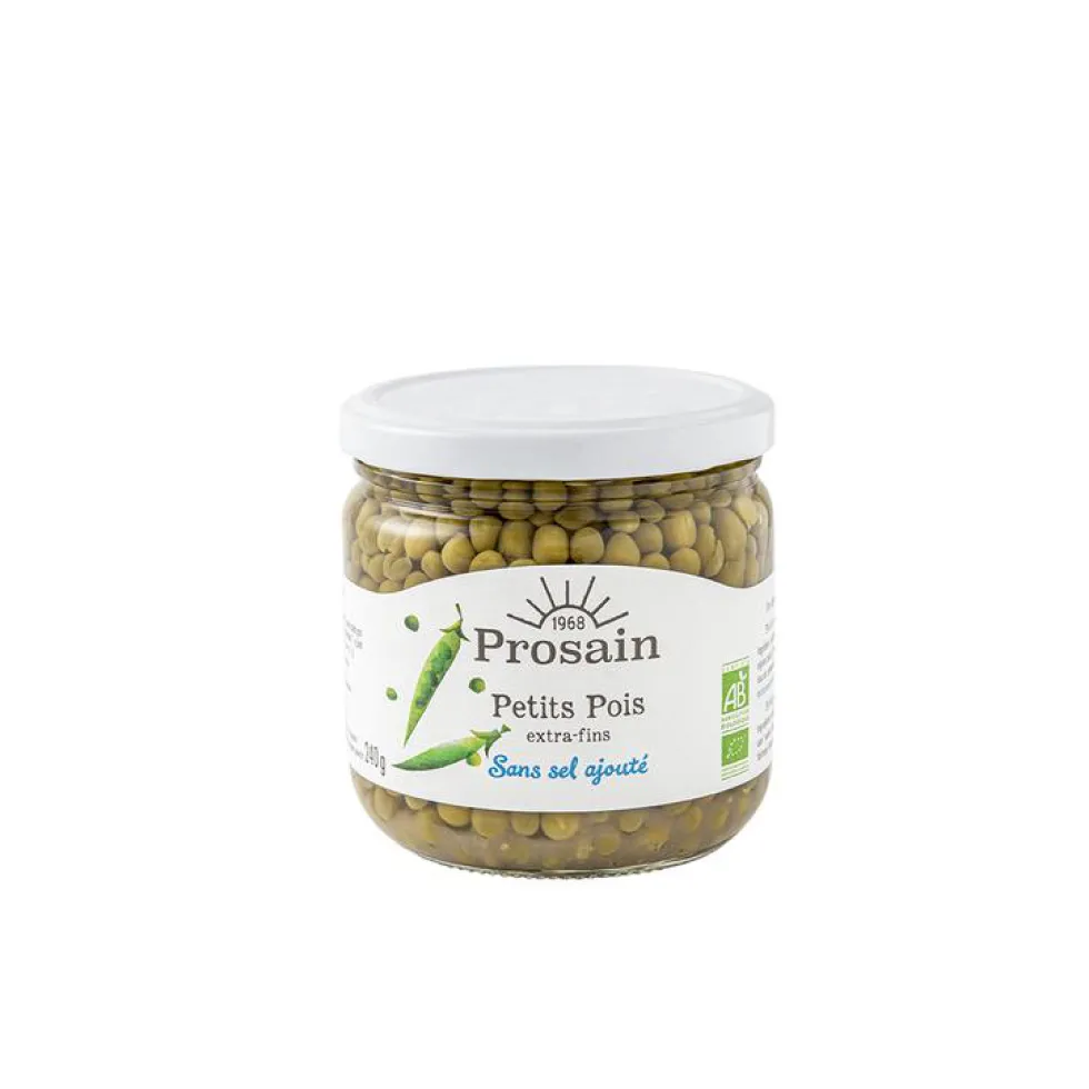 Petits pois extra fins bio hyposodés en bocal de 345 g