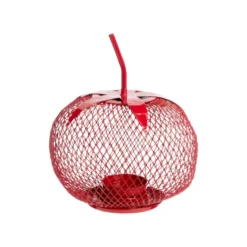 Photophore forme tomate en métal rouge grillagé - Ø 12 x H 19 cm