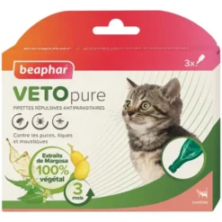 Pipettes antiparasitaires pour le chaton coloris blanc VETOpure Beaphar – 3 x 0,4 ml
