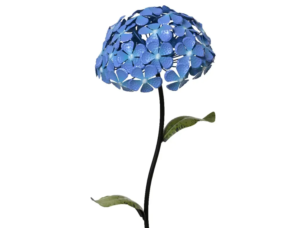 Pique de jardin fer hortensia coloris bleu en fer - 24 x 24 cm