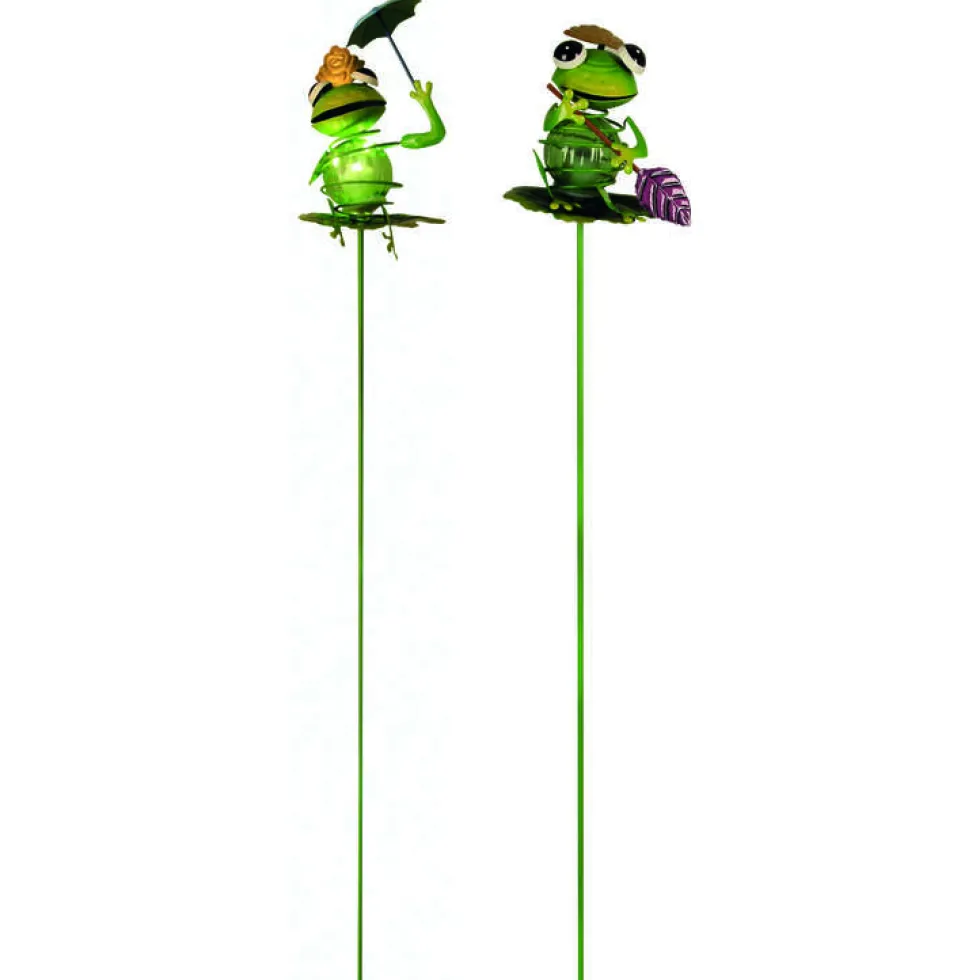 Pique solaire en métal et plastique verte Grenouille - 85 cm