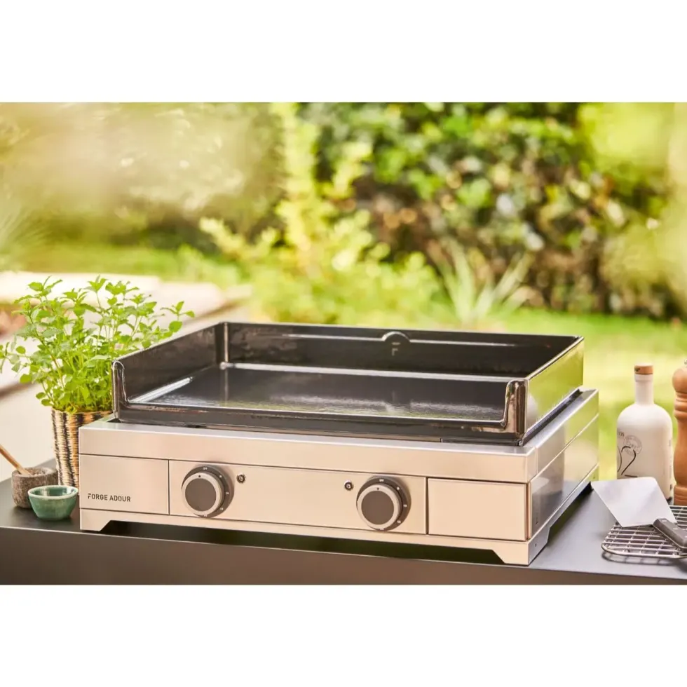 Plancha électrique en inox et fonte émaillée Forge Adour Modern E 60 - 65,5 x 54,5 x 23,8 cm