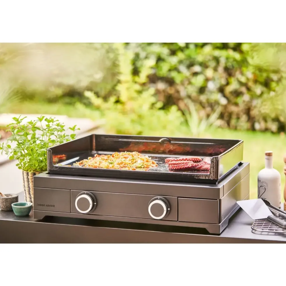 Plancha Modern gaz 60 coloris noir en acier Forge Adour - 65,5 x 57,3 x 23,8 cm