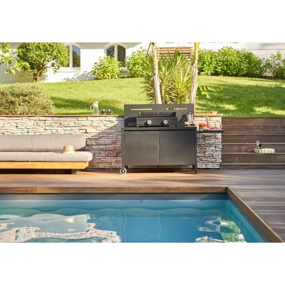 Plancha Modern gaz 60 coloris noir en acier Forge Adour - 65,5 x 57,3 x 23,8 cm