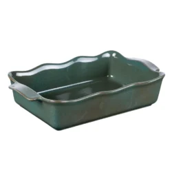 Plat à four rectangulaire en porcelaine vert Ely - 36 x 21 x H 8 cm