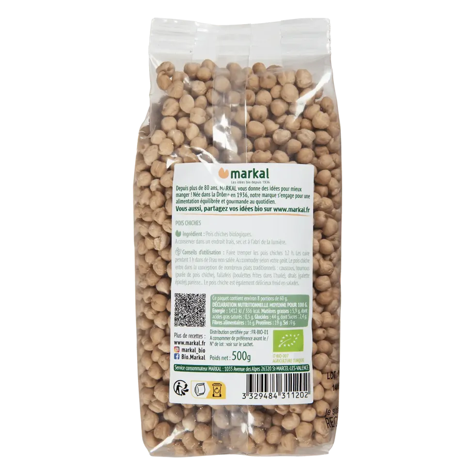 Pois chiches bio en sachet de 500 g