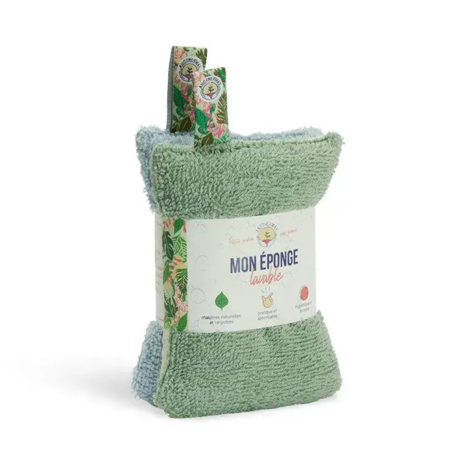 Éponges lavables de cuisine bio coloris vert Anotherway – lot de 2