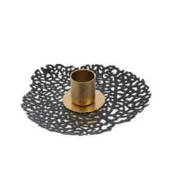 Porte-bougie forme feuille en métal noir et or - Ø 13 x 4 cm