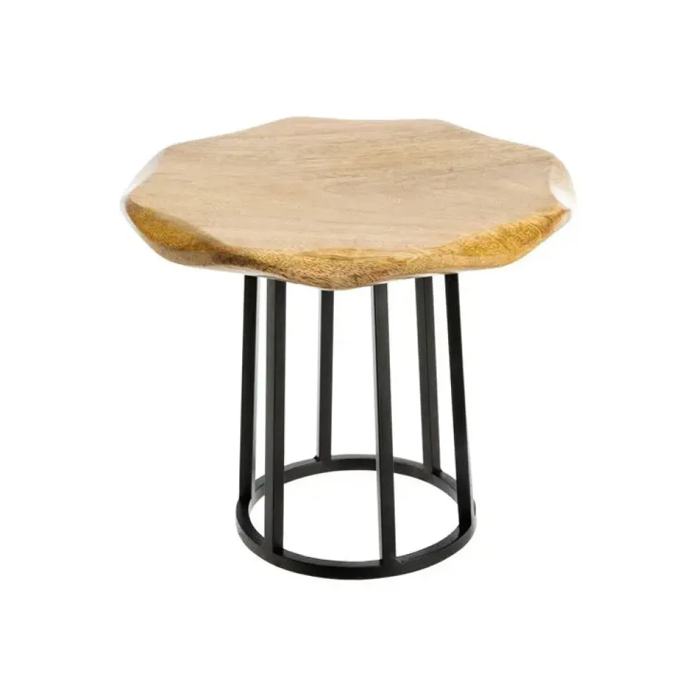 Porte-plante dentelé en bois de manguier et métal noir petit modèle - Ø 25 x H 20 cm
