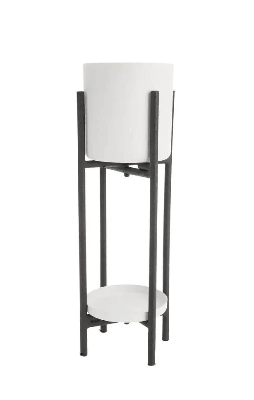 Porte plante double rond coloris blanc en métal - 23 x 23 x 72 cm