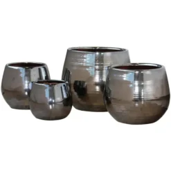Pot Cancale coloris métal en terre cuite émaillée H 27 x Ø 25 cm