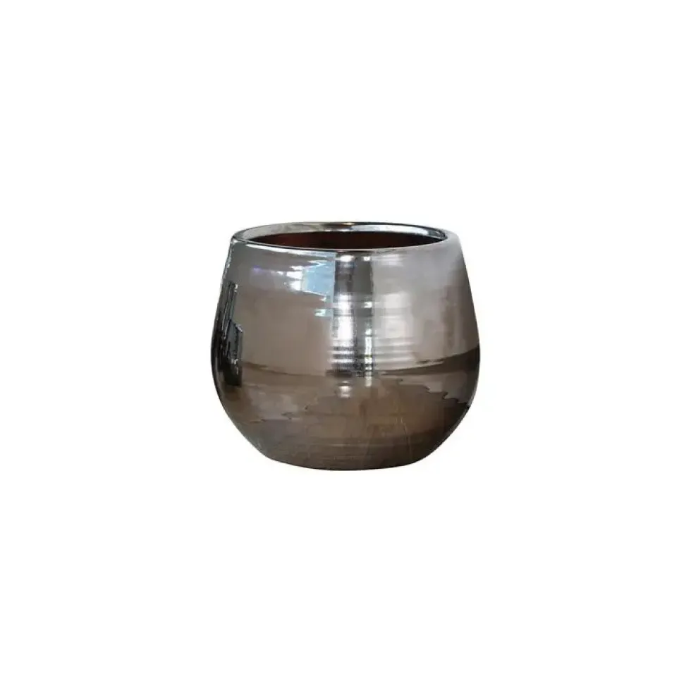 Pot Cancale coloris métal en terre cuite émaillée H 27 x Ø 25 cm