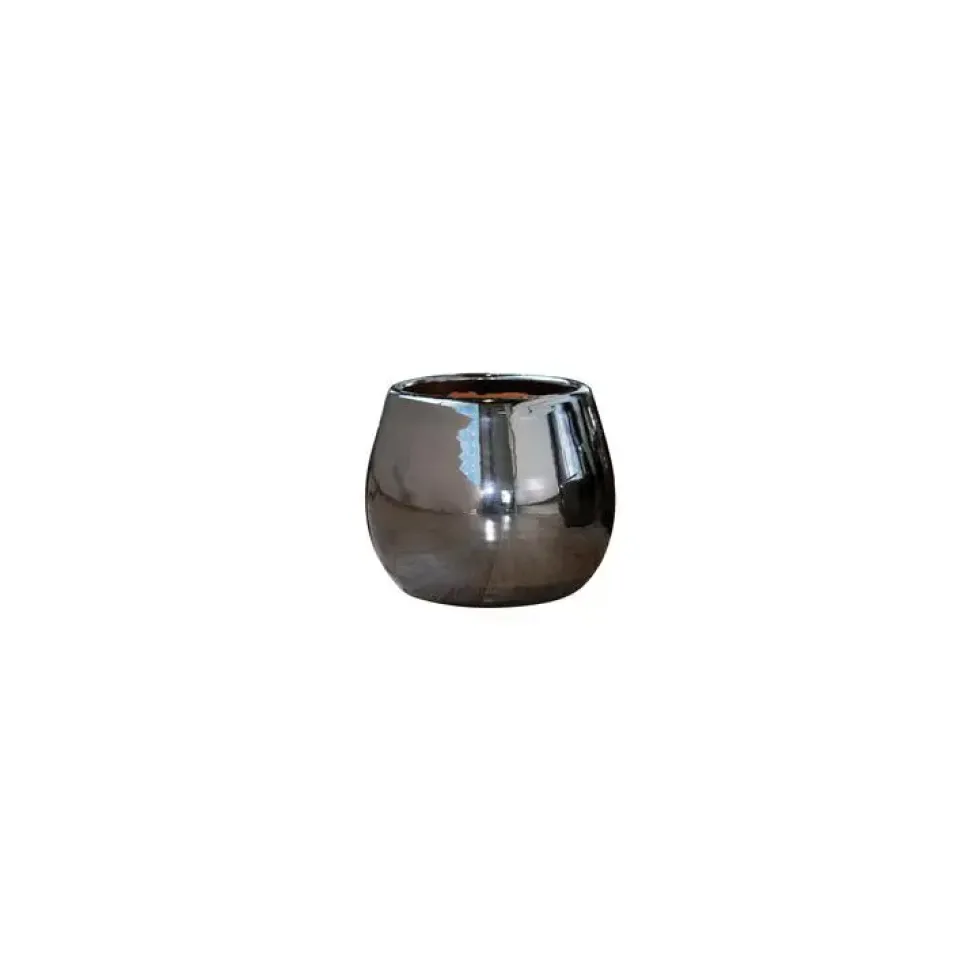 Pot Cancale coloris métal en terre cuite émaillée H 17 x Ø 17 cm