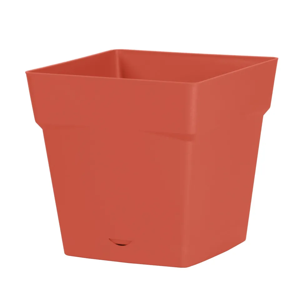 Pot carré en plastique coloris terre battue EDA Toscane - 24,8 x 24,8 x 24,6 cm