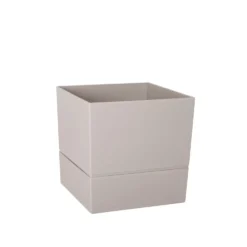 Pot carré en plastique à réserve d'eau coloris grège Poetic Aquaduo - 14,3 cm