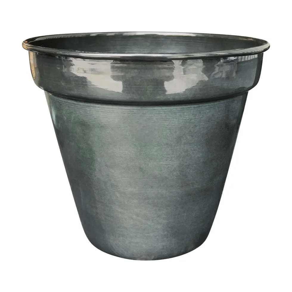 Pot conique en métal recyclé coloris gris océan vif Upcycle Conique - Ø 22,5 x H 20 cm