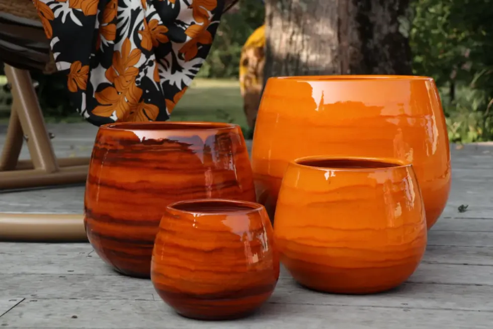 Pot en terre émaillée orange Savane Les Poteries d'Albi Cancale - Ø 21 x H 21 cm