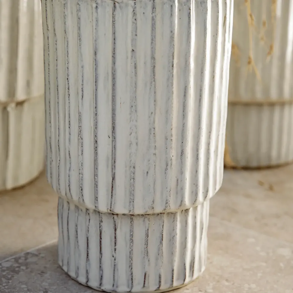 Pot haut Sorrento coloris beige en céramique - 68 x Ø 45 cm