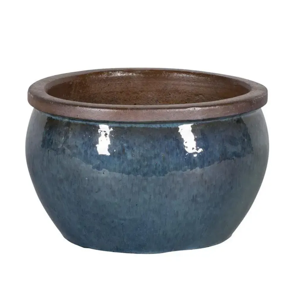 Pot rond Bonn vert glacé en grès émaillé - Ø 33 x 21 cm