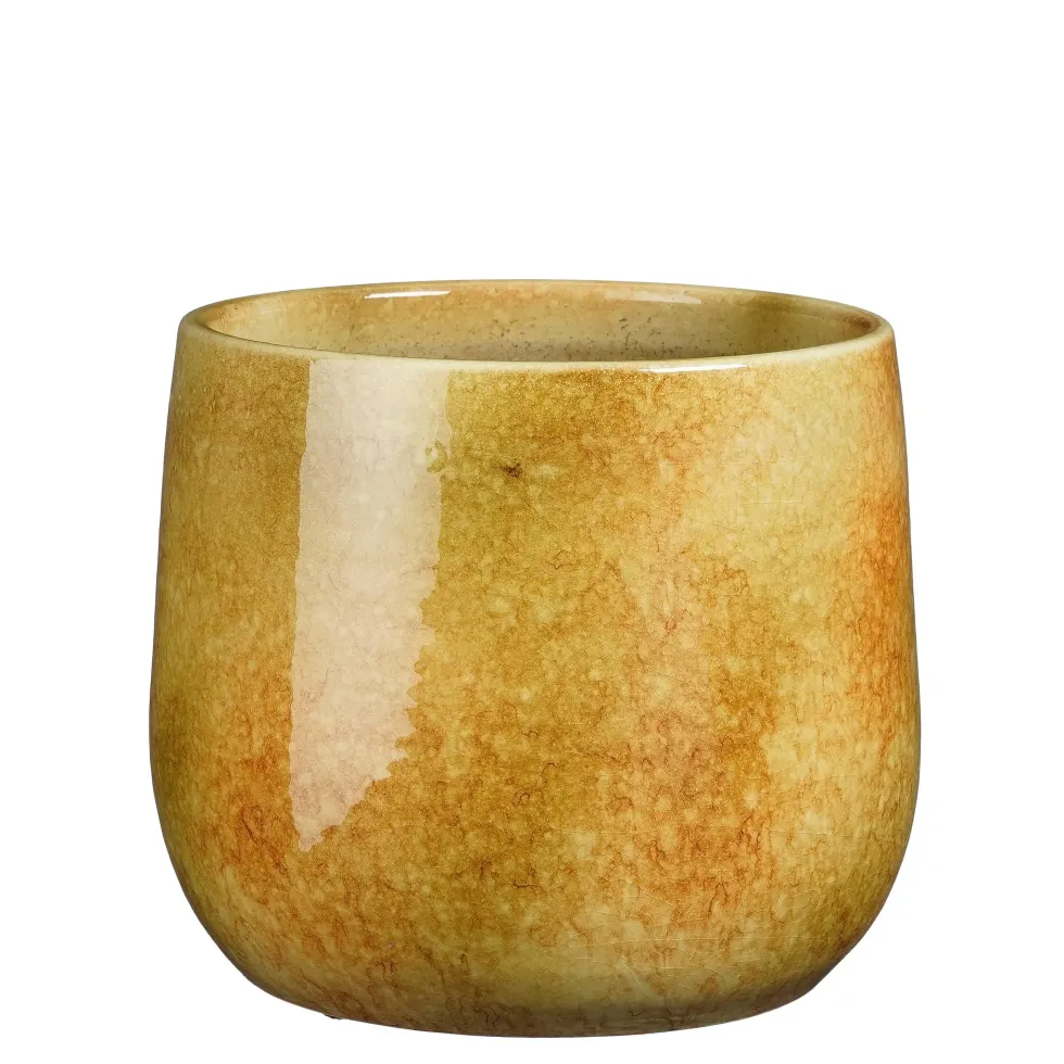 Pot rond coloris jaune en terre cuite Hugo Mica Decorations - 21 x Ø 22 cm