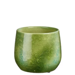 Pot rond coloris vert en terre cuite Hugo Mica Decorations - 15 x Ø 17 cm