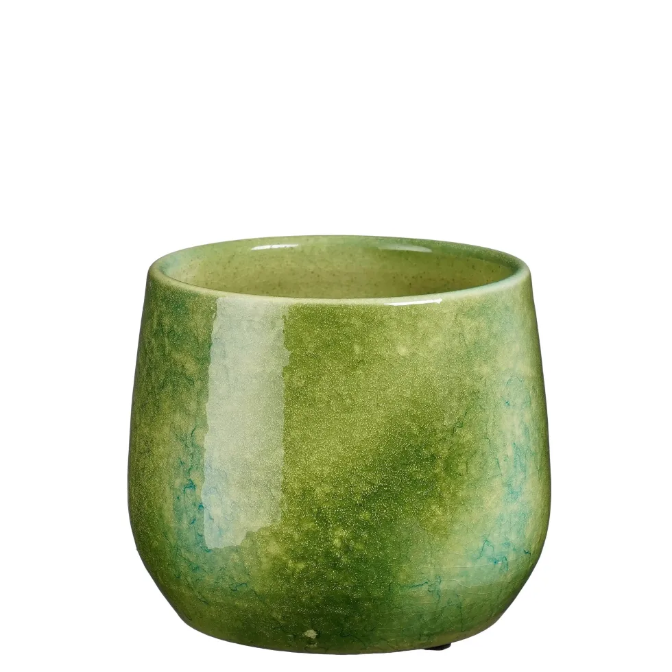 Pot rond coloris vert en terre cuite Hugo Mica Decorations - 15 x Ø 17 cm