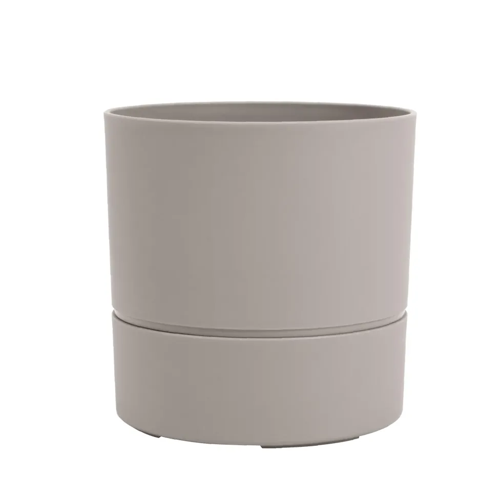 Pot rond en plastique à réserve d'eau coloris grège Poetic Aquaduo - Ø 28,5 x H 28,5 cm