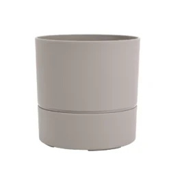 Pot rond en plastique à réserve d'eau coloris grège Poetic Aquaduo - Ø 19,3 x H 19,3 cm