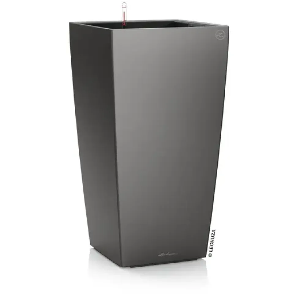 Pot à réserve d’eau coloris anthracite métallisé Lechuza Cubico Premium 40 kit complet - Ø 40 x H 75 cm