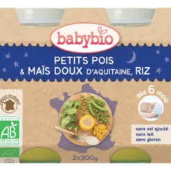 Pots de petits pois maïs et riz bonne nuit Babybio 2 x 200 g