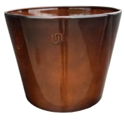 Pot évasé coloris marron en métal recyclé - 27 x 27 x 22 cm