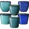 Pot vase en terre cuite émaillée bleu Deroma Azulejos - Ø 36 x H 32 cm