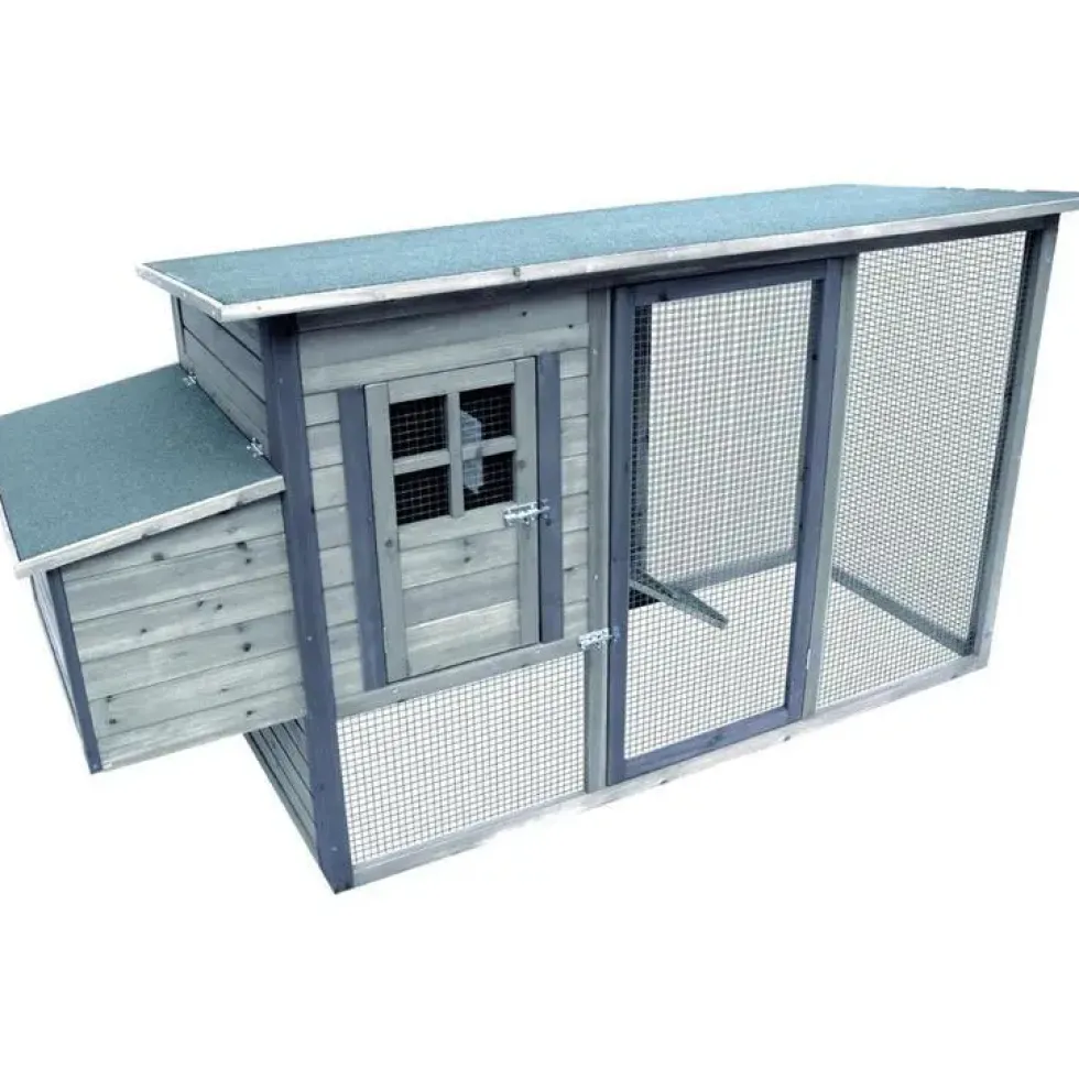 Poulailler avec enclos en bois traité Flamingo Palacio - L 200 x l 76 x H 104 cm