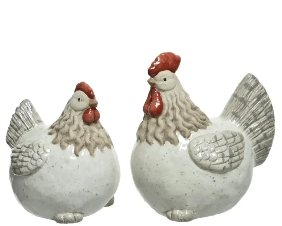 Poule décorative coloris banc en terre cuite - 12 x 19 x 20 cm