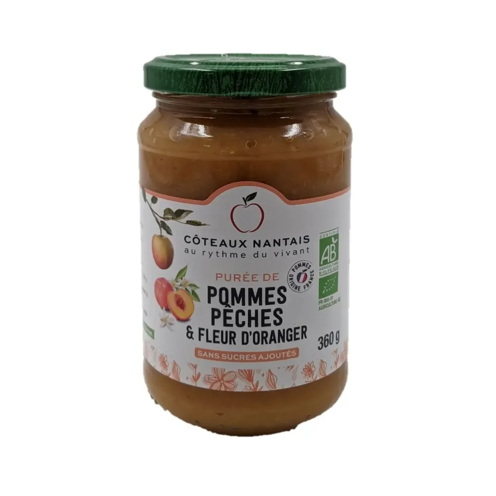 Purée bio de pommes pêches fleur d’oranger Coteaux Nantais - 360 g