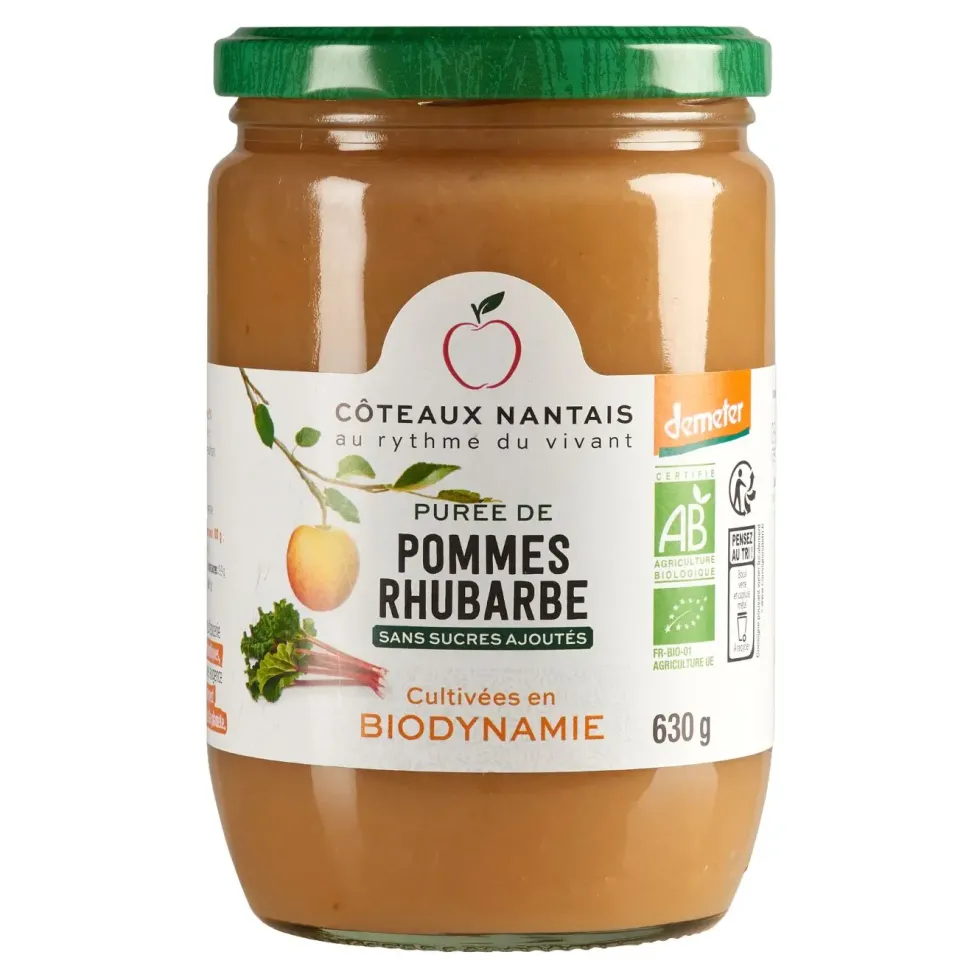 Purée bio de pommes rhubarbe Côteaux Nantais - 630 g