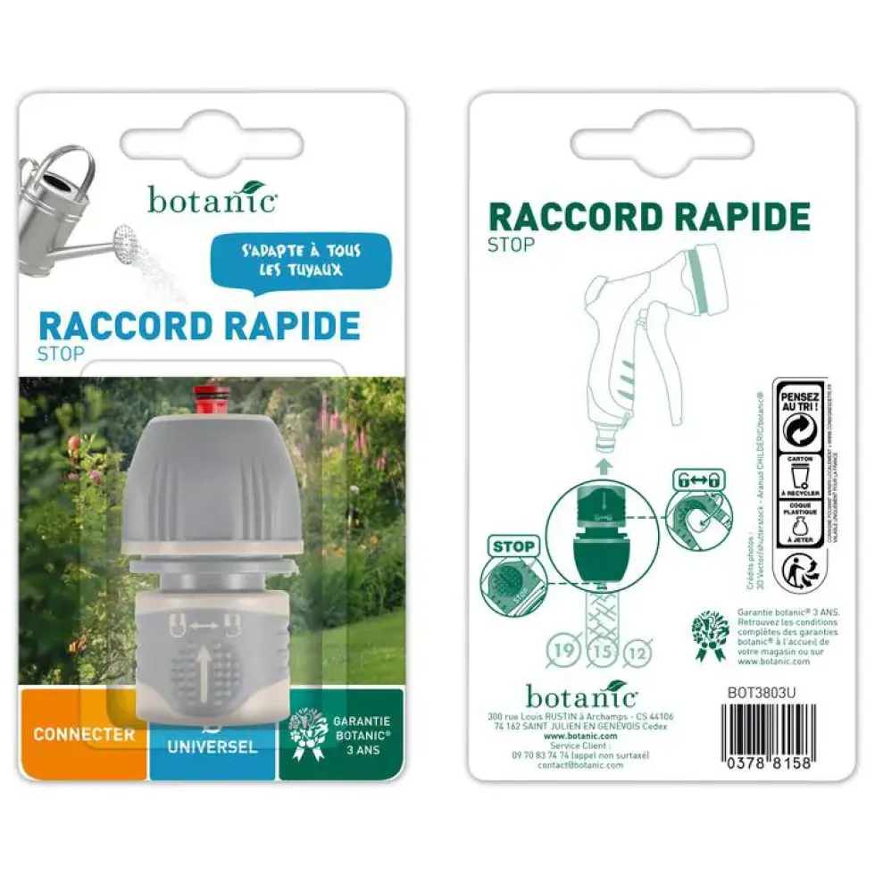 Raccord rapide stop bi-matière universel avec système lock