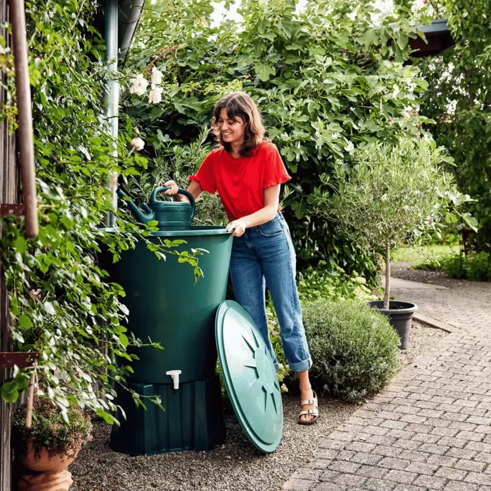 Récupérateur d'eau cylindrique verte Garancia - 310 L