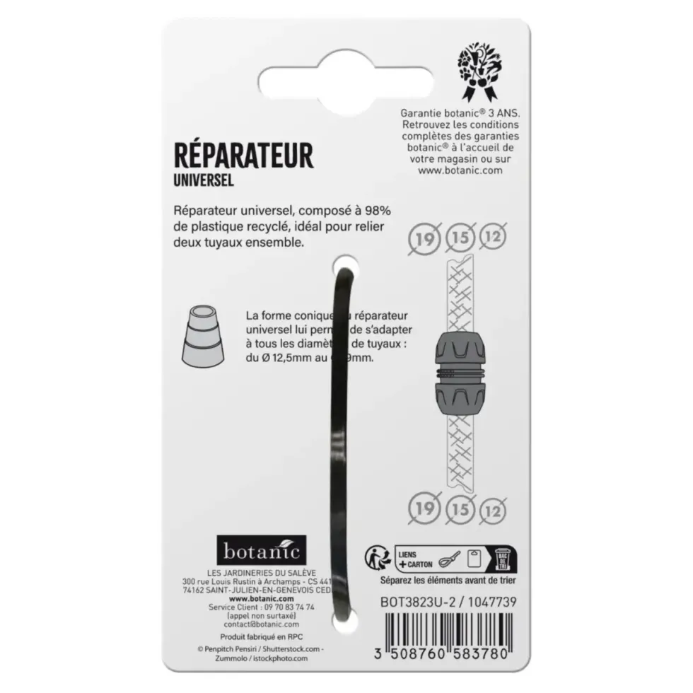 Réparateur universel botanic® pour tuyaux de Ø 12,5 à 19 mm