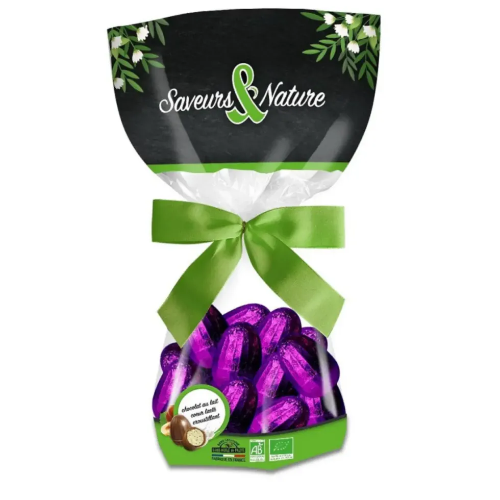 Sachet d’œufs enrobés de chocolat au lait bio cœur fondant Saveur & Nature - 150 g