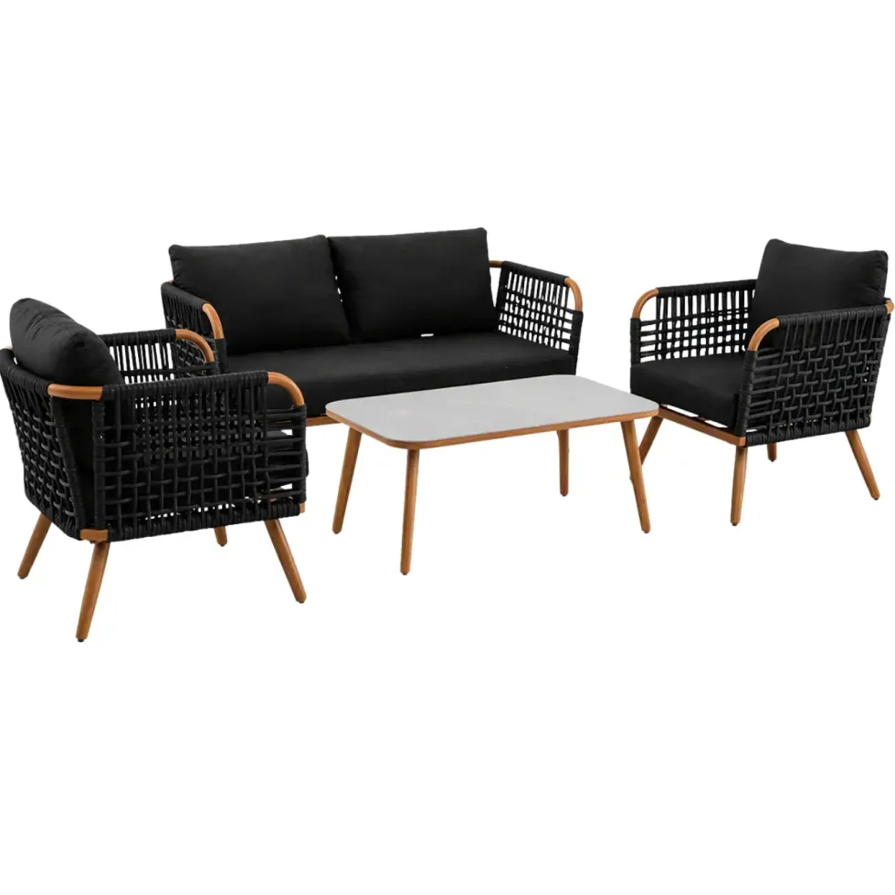 Salon de jardin en aluminium coloris noir Taormina - 4 éléments (canapé, table basse et deux fauteuils)